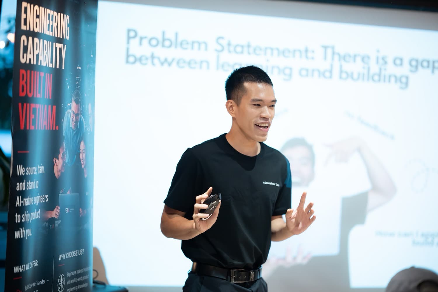 A sixonefour labs instructor presenting the gap between learning and building